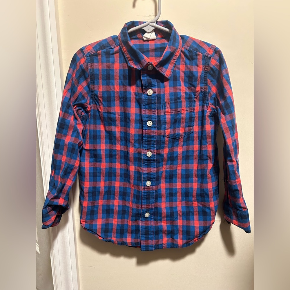 Baby Gap Boys Size 5 Blue & Red Plaid Long Sleeve Button Down Shirt Classic